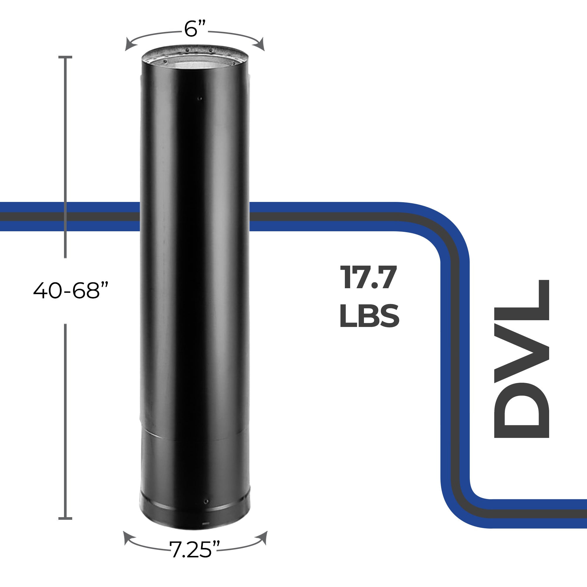 DuraVent DVL Telescoping Chimney Stove Pipe, 40 to 68" x 6" Diameter (Open Box)