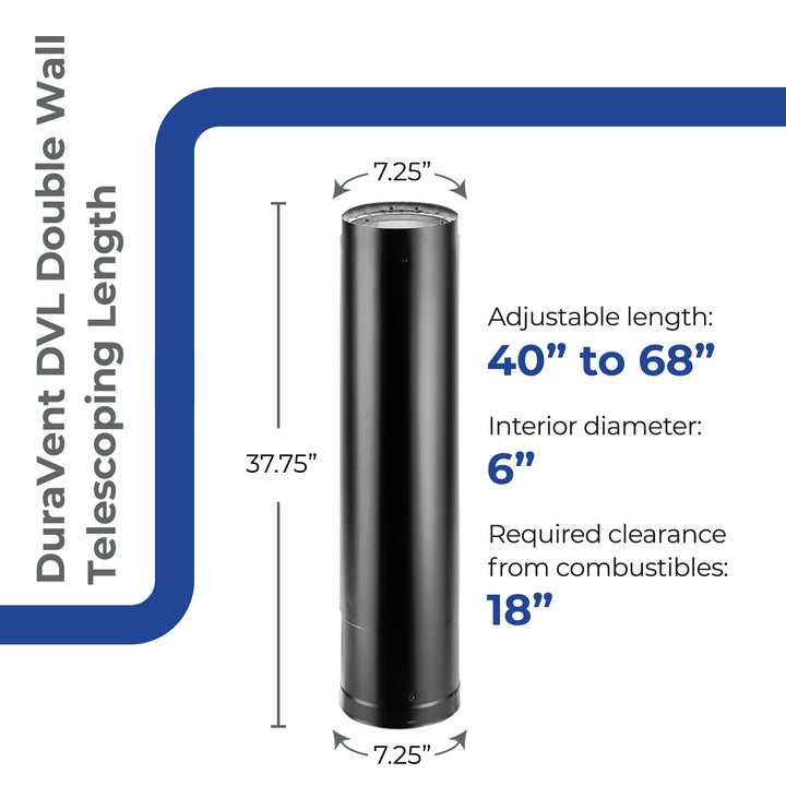 DuraVent DVL Telescoping Chimney Stove Pipe, 40 to 68" x 6" Diameter (Open Box)