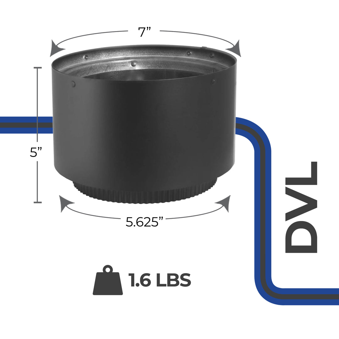 DuraVent DVL 6DVL-AD 6 Inch Double Wall Vent Section Stovetop Adapter, Black