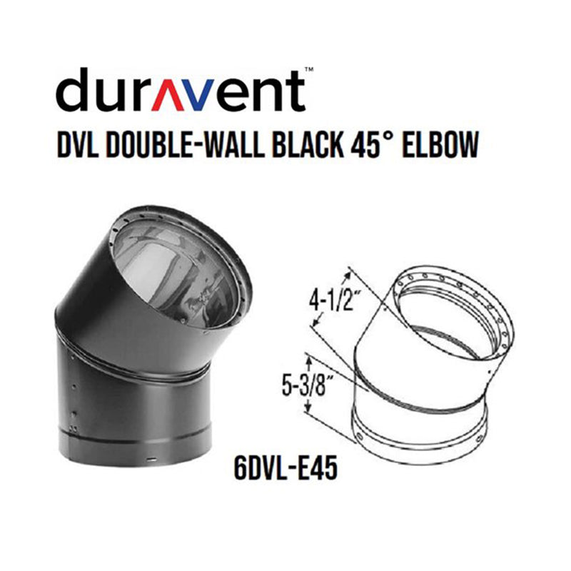 DuraVent DVL Galvanized Double Wall Stove Pipe 45 Degree Elbow, Black (Open Box)