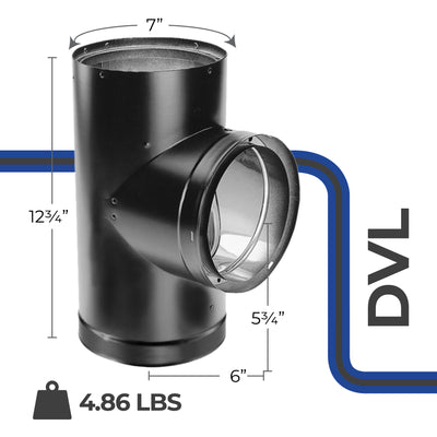 DuraVent 6DVL-T 7'' Galvanized Steel Double Wall Tee with Clean Out Cap, Black - VMInnovations