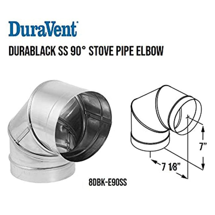 DuraVent DBK 8 in Stainless Steel Single Wall 90 Degree Elbow Stove Pipe, Silver