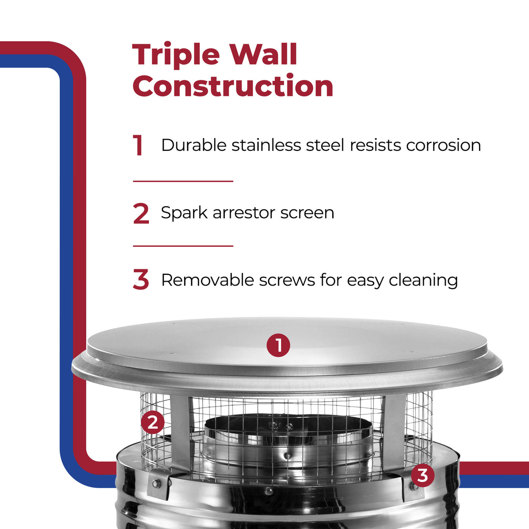 DuraVent DuraPlus 8DP-VC 8 Inch Diameter Stainless Steel Round Chimney Cap - VMInnovations