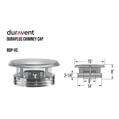 DuraVent DuraPlus 8DP-VC 8 Inch Diameter Stainless Steel Round Chimney Cap