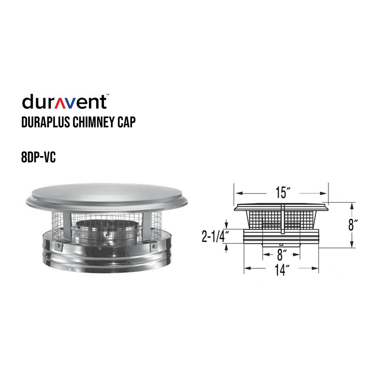 DuraVent DuraPlus 8" Diameter Stainless Steel Round Chimney Cap (For Parts)