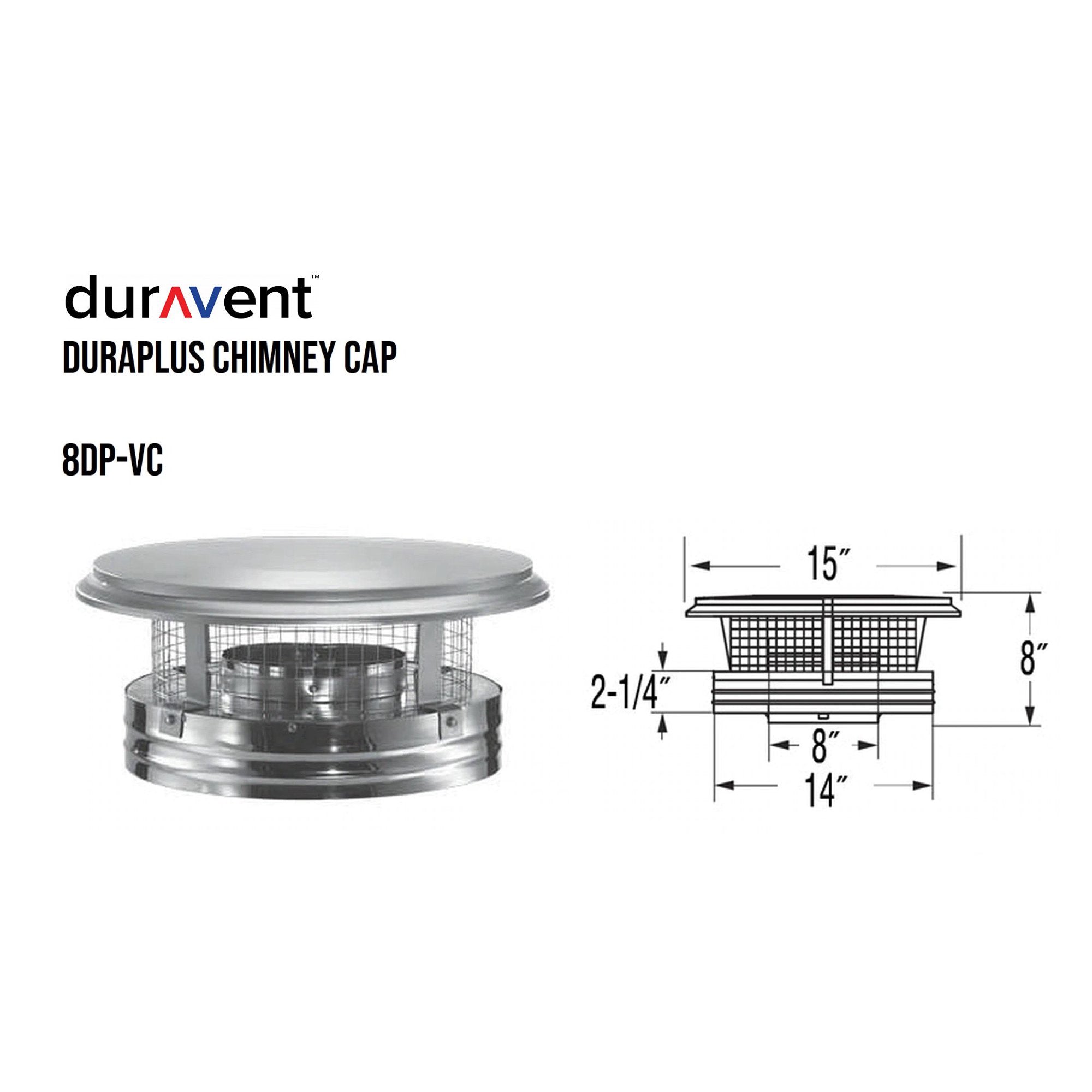 DuraVent DuraPlus Stainless Steel Round Chimney Cap, 8 Inch Diameter (Used)
