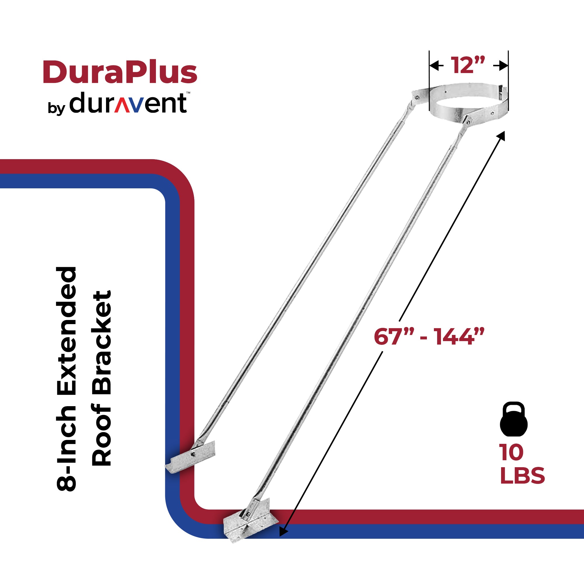 DuraVent Extended Roof Bracket Chimney Support Brace, 8 Inch Diameter (Open Box) - VMInnovations