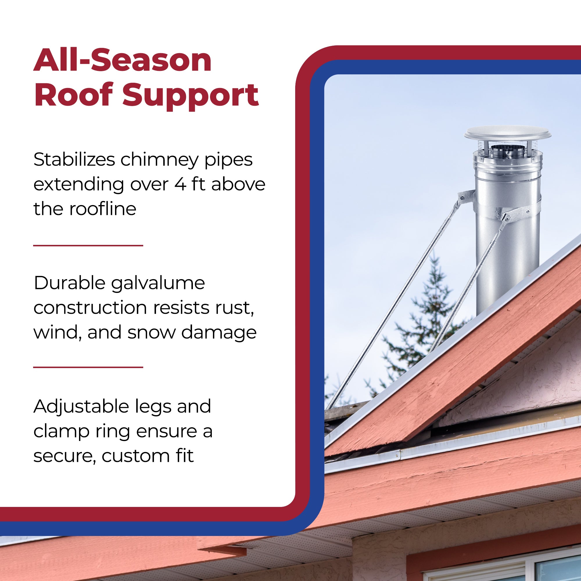 DuraVent Extended Roof Bracket Chimney Support Brace, 8 Inch Diameter (Open Box) - VMInnovations