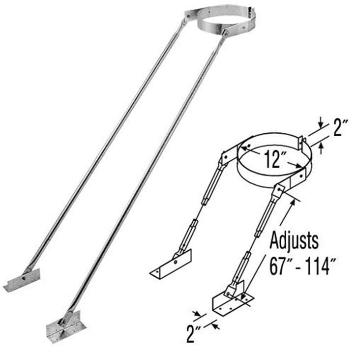 DuraVent DuraPlus 8 inches Extended Roof Bracket Chimney Support Brace, Silver