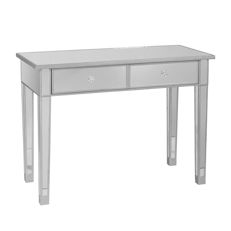 SEI Furniture Mirage Mirrored Vanity Desk 2 Drawer Media Console Table, Silver