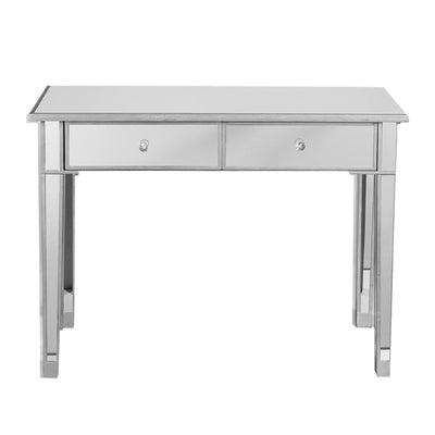 SEI Furniture Mirage Mirrored Vanity Desk 2 Drawer Media Console Table, Silver