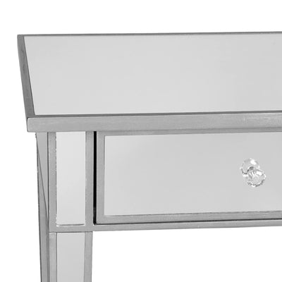 SEI Furniture Mirage Mirrored Vanity Desk 2 Drawer Media Console Table, Silver