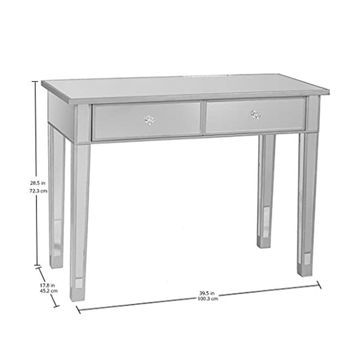 SEI Furniture Mirage Mirrored Vanity Desk 2 Drawer Media Console Table, Silver