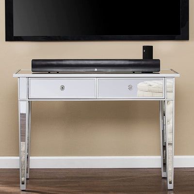 SEI Furniture Mirage Mirrored Vanity Desk 2 Drawer Media Console Table, Silver