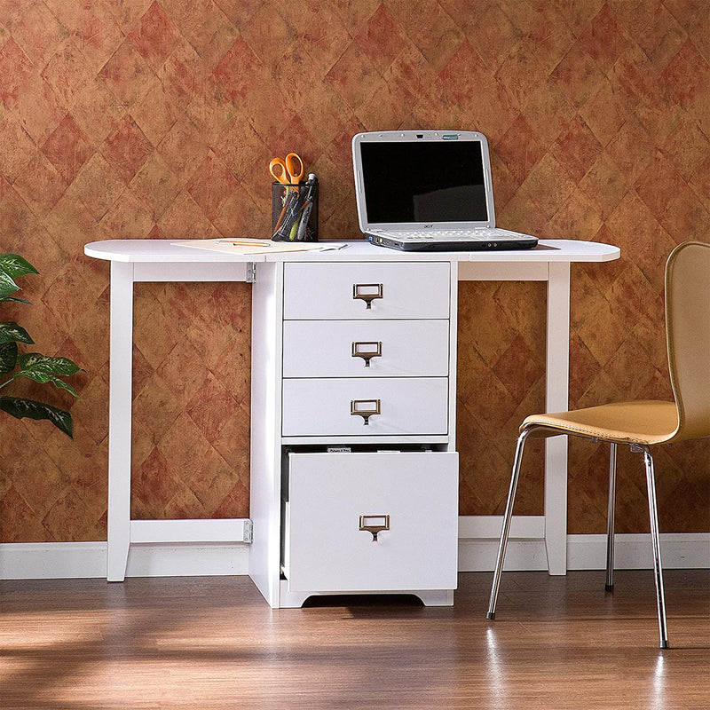 SEI Furniture Fold Out Organizer Convertible Desktop Craft Desk Table, White