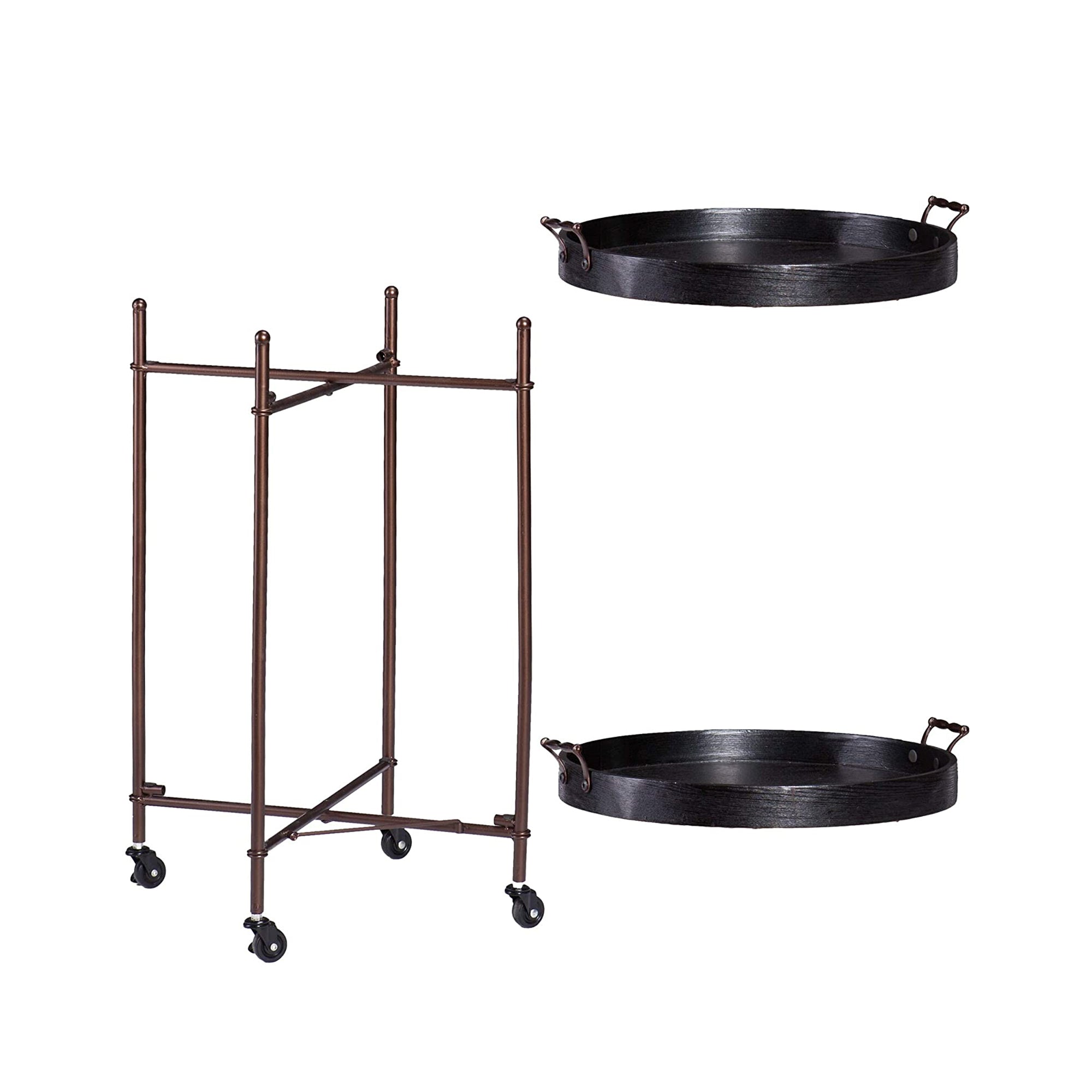 SEI Furniture Alfred 2 Tier Round Butler Table Cart with Locking Wheels, Black