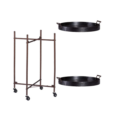 SEI Furniture Alfred 2 Tier Round Butler Table Cart with Locking Wheels, Black