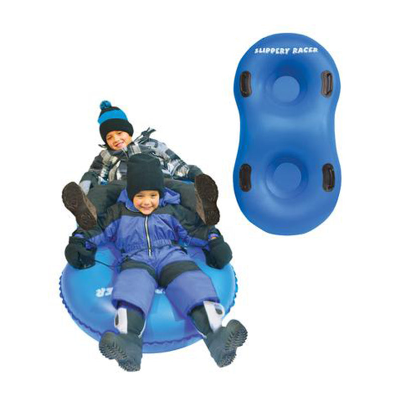 Slippery Racer Inflatable Snow Tube Sled w/ Handles for 2 Riders, Blue(Open Box)