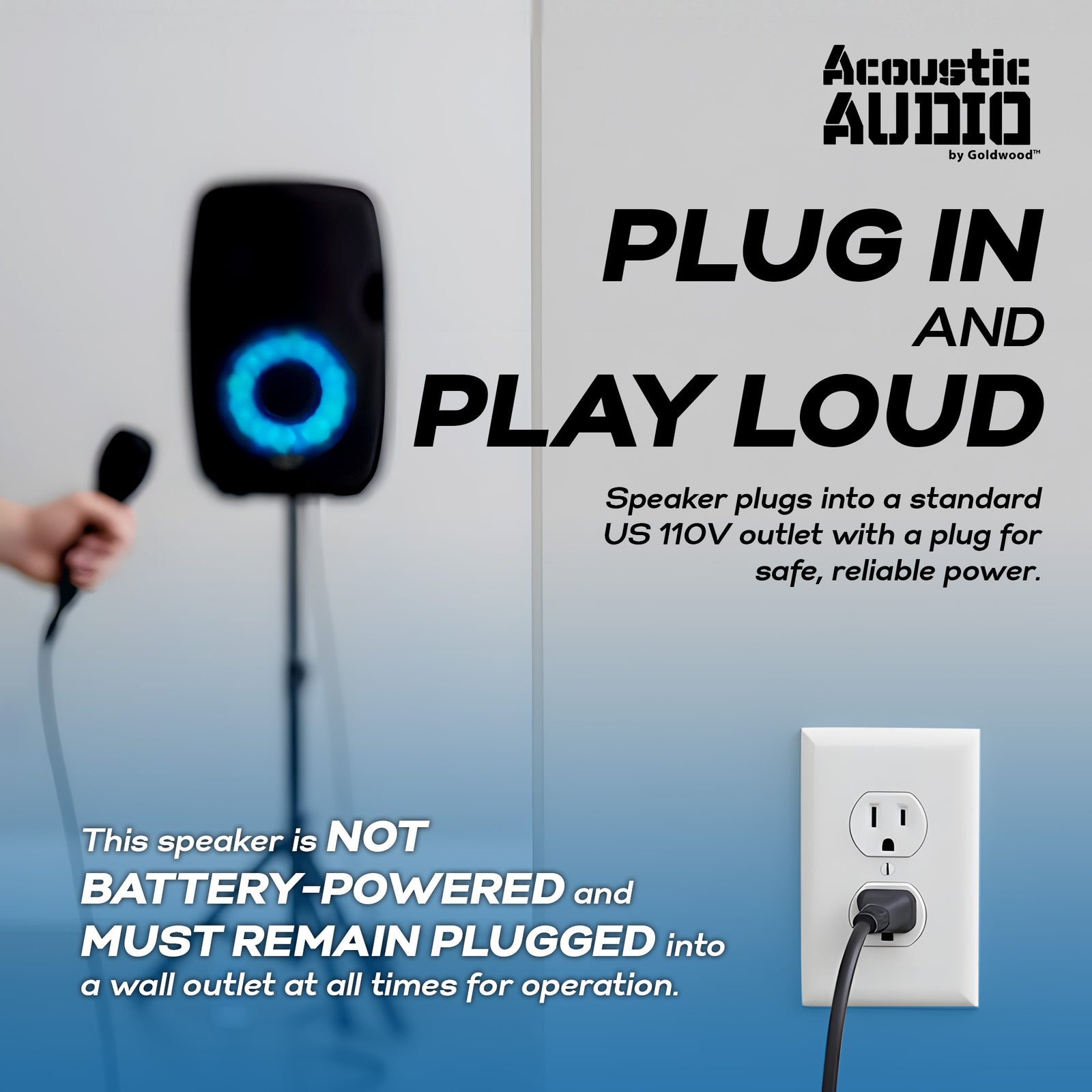 Acoustic Audio by Goldwood 1000W Bluetooth Speaker, PA System w/Flashing LEDs - VMInnovations