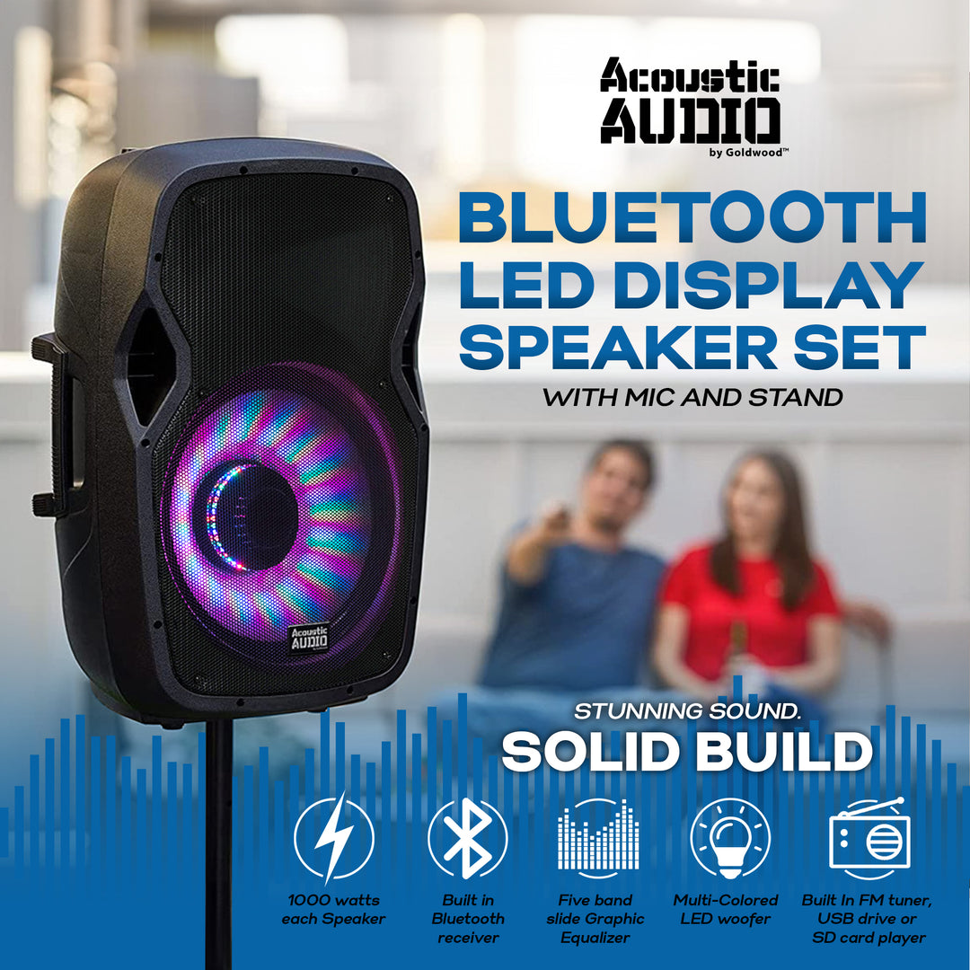 Acoustic Audio by Goldwood 15in 1000W Bluetooth LED Speaker System (Open Box)