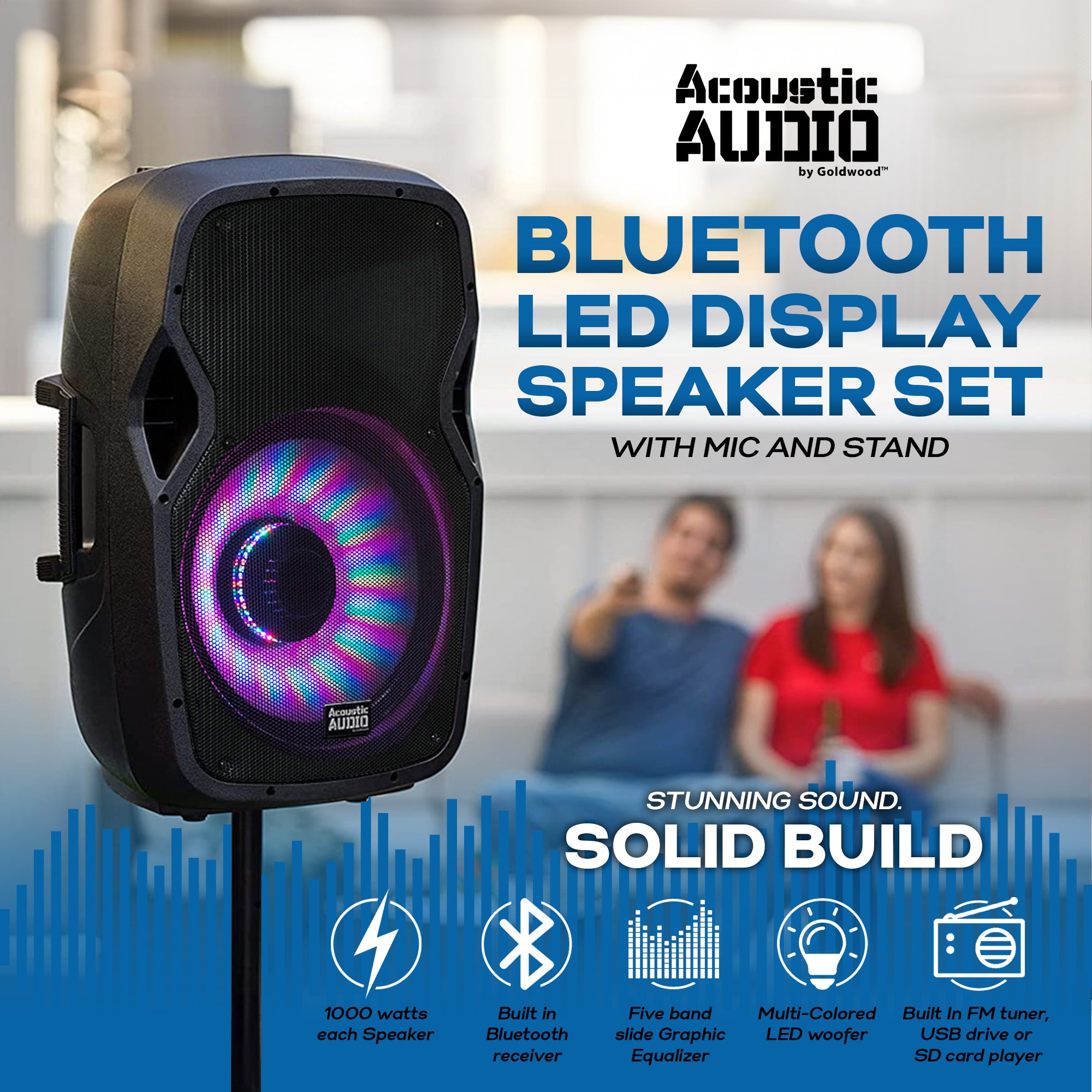 Acoustic Audio by Goldwood 15in 1000W Bluetooth LED Speaker System (Used) - VMInnovations