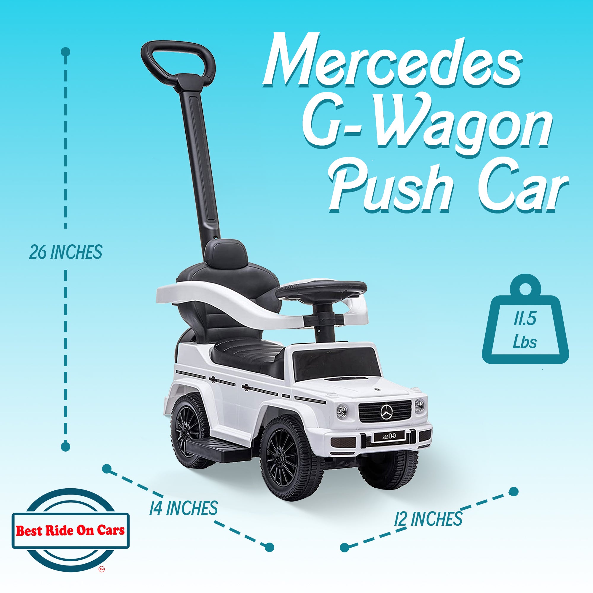 Best Ride On Cars Stroller Mercedes G-Wagon 3 in 1 Push Car, White (Open Box)