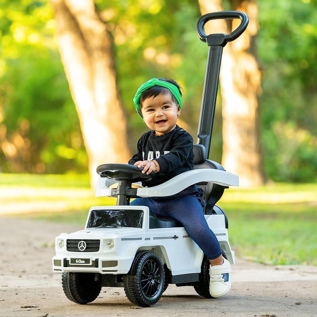 Best Ride On Cars Kids Outdoor Stroller Mercedes G-Wagon 3 in 1 Push Car, White