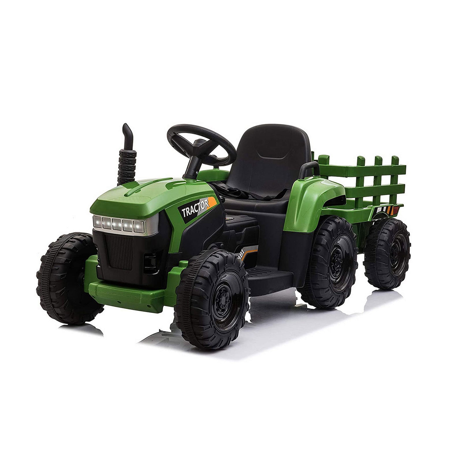 TOBBI 12 Volt Battery Operated Toy Tractor with Pull Behind Trailer, Dark Green - VMInnovations