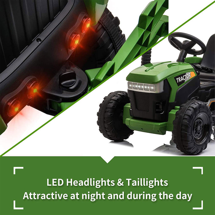 TOBBI 12 Volt Battery Operated Toy Tractor with Pull Behind Trailer, Dark Green