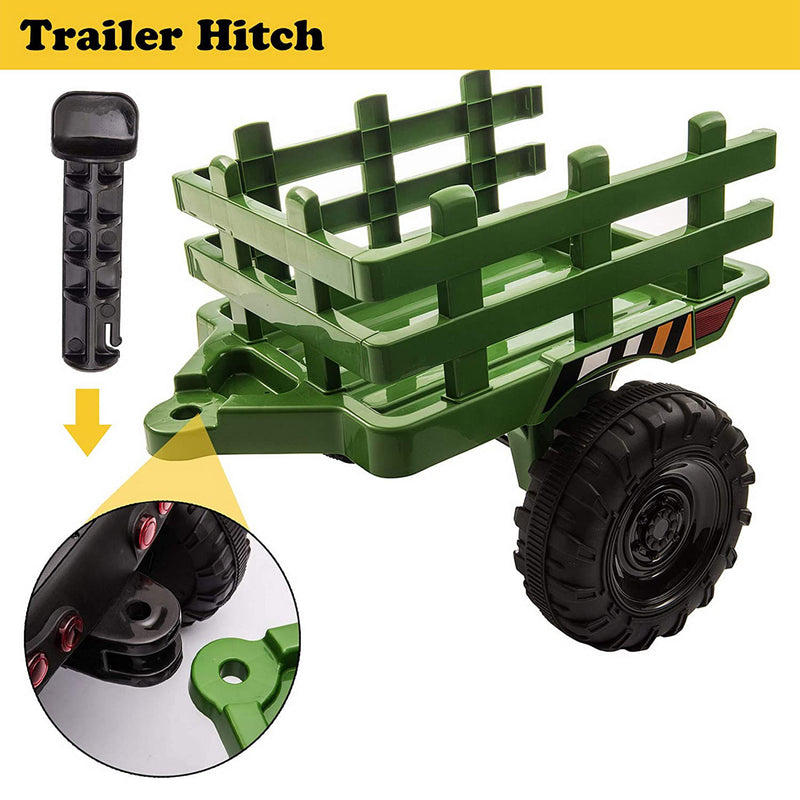 TOBBI 12 Volt Battery Operated Toy Tractor with Pull Behind Trailer, Dark Green