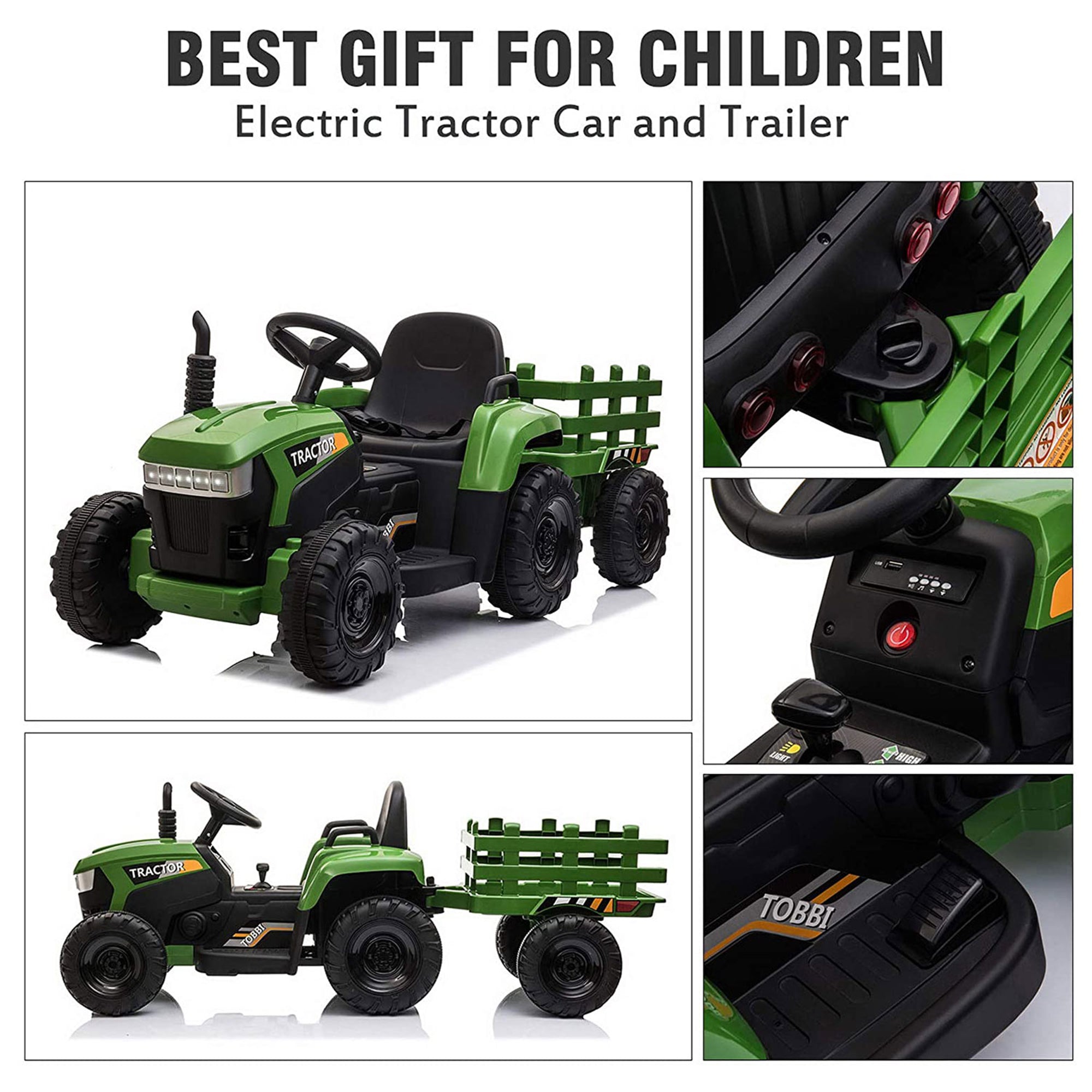 12 Volt Battery Operated Toy Tractor w/Trailer, Dark Green (For Parts) - VMInnovations