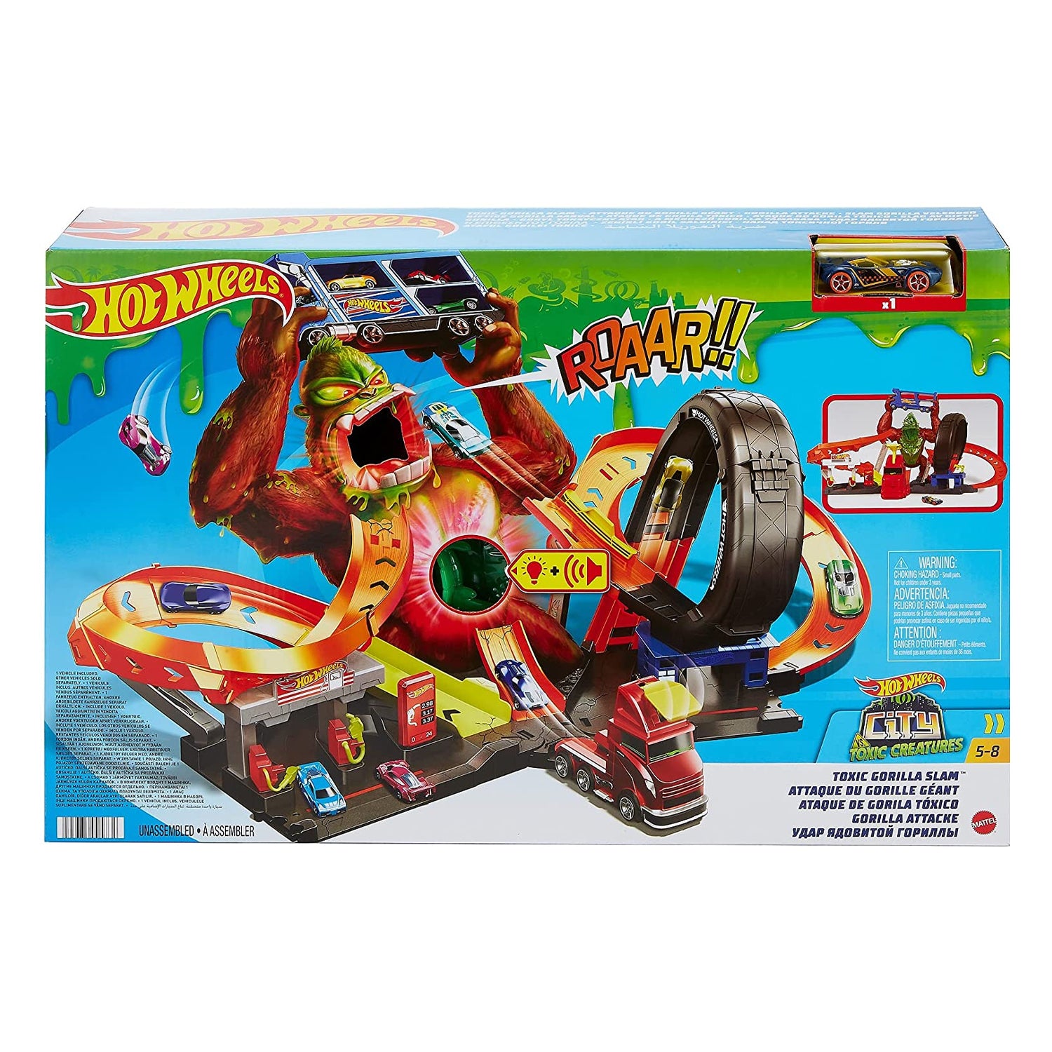 Hot Wheels Toxic Gorilla Slam Gas Station and Tire Repair Shop Car Track Playset - VMInnovations