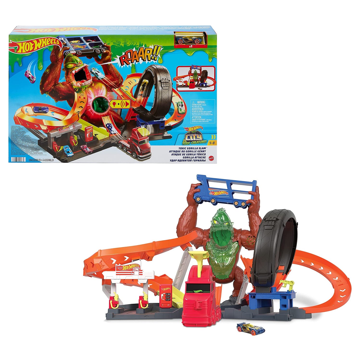 Hot Wheels Toxic Gorilla Slam Gas Station and Tire Repair Shop Car Track Playset - VMInnovations