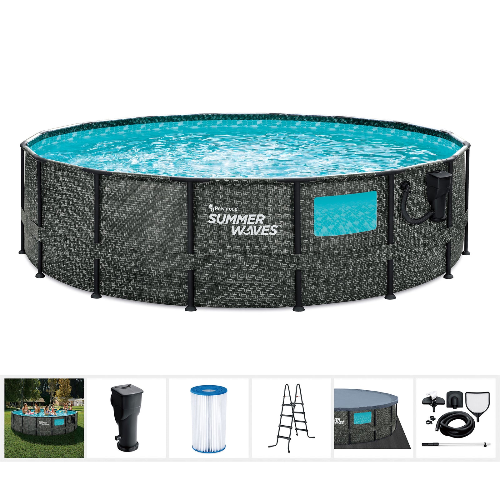 Elite 16ft x 48in Above Ground Frame Swimming Pool Set with Pump (Open Box) - VMInnovations