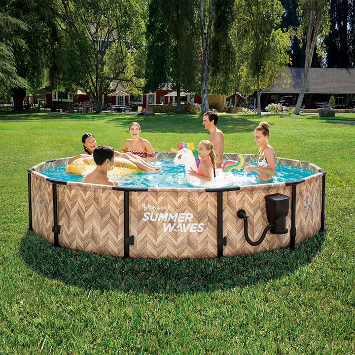 Summer Waves Elite 12' x 30" Round Above Ground Swimming Pool w/Pump, Light Oak