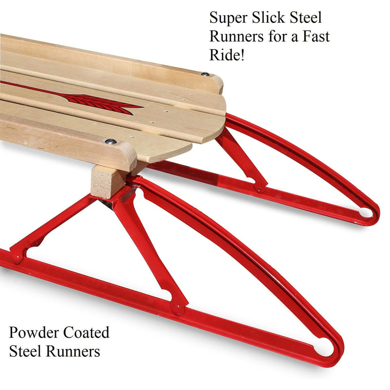 Flexible Flyer Metal Runner Steel/Wood 60" Long Snow Slider Sled for Kids, Red