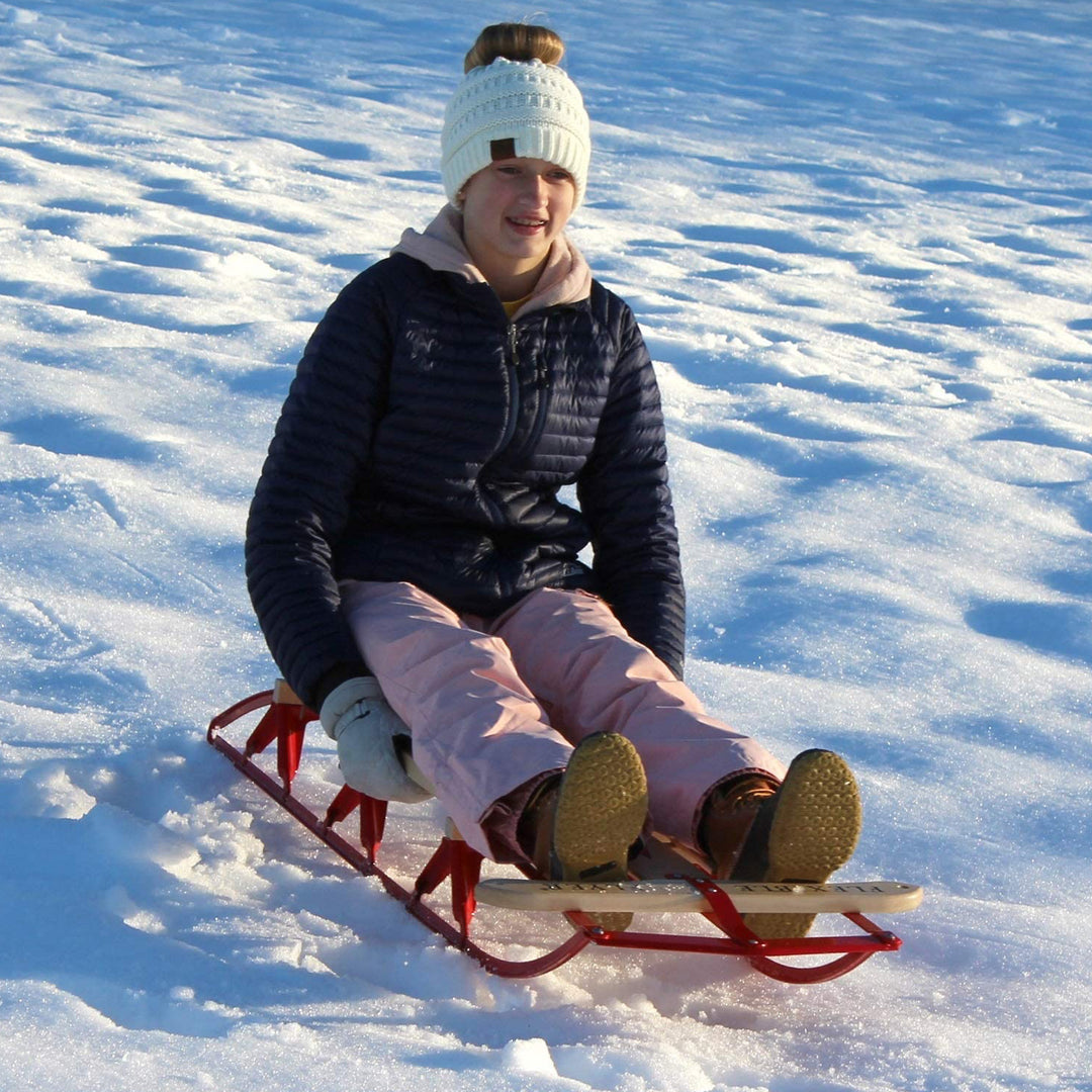 Flexible Flyer Metal Runner Steel/Wood 60" Snow Sled for Kids, Red (Open Box)