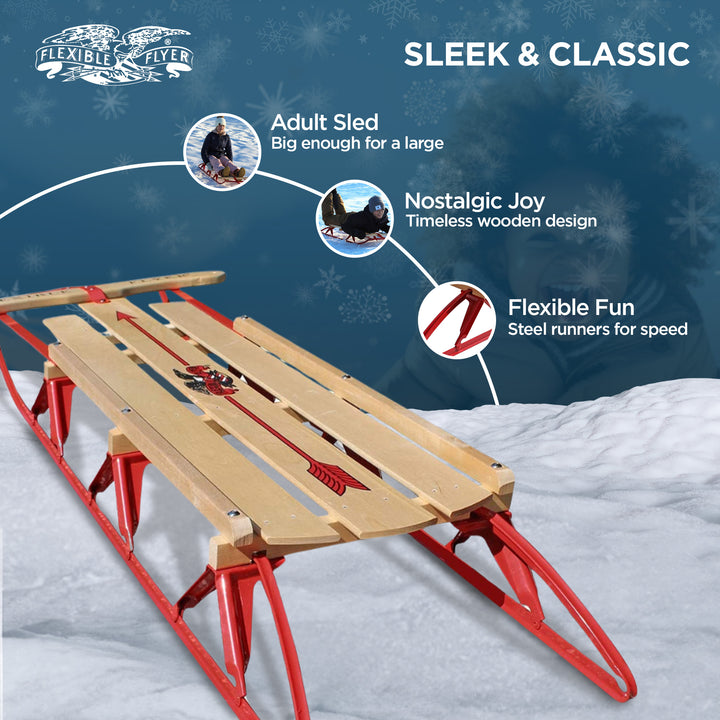 Flexible Flyer Metal Runner Steel/Wood 60" Snow Sled for Kids, Red (Open Box)