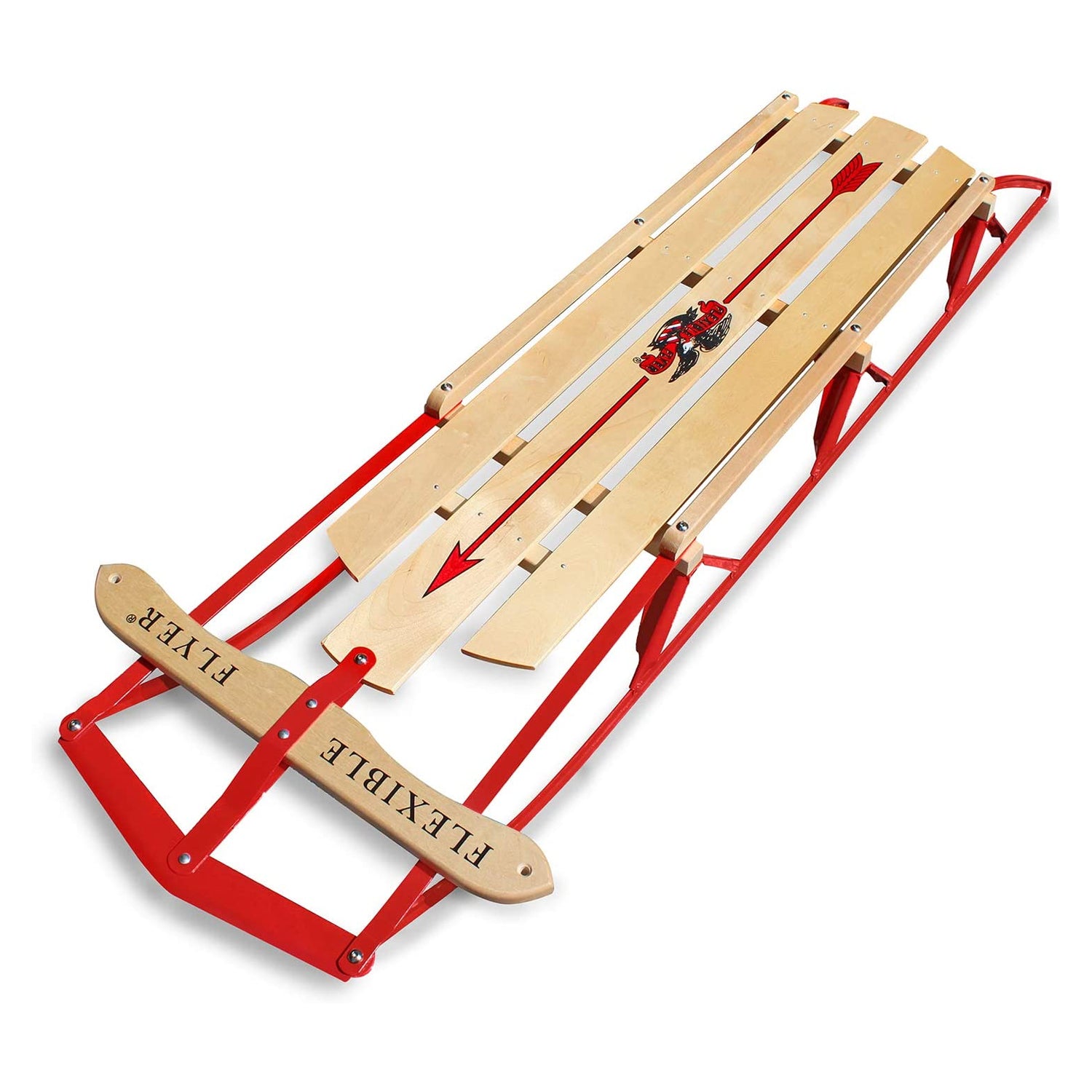 Flexible Flyer Metal Runner Steel/Wood 60" Snow Sled for Kids, Red (Open Box) - VMInnovations