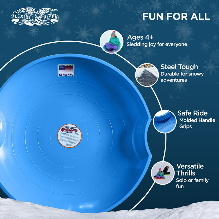 Flexible Flyer Flying Saucer 26" Plastic Snow Sled for Kids and Adults, Blue