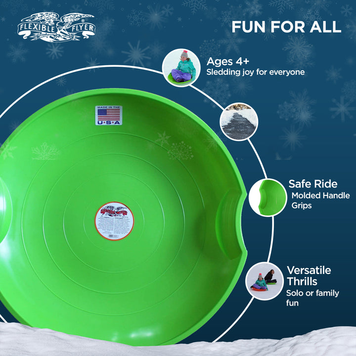 Flexible Flyer Flying Saucer 26" Plastic Snow Sled for Kids and Adults, Green