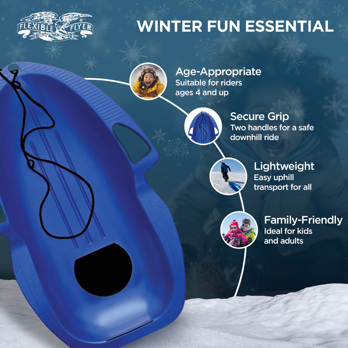 Paricon Flexible Flyer 39" Spitfire Kids Snow Sled with Tow Rope, Blue (Used) - VMInnovations