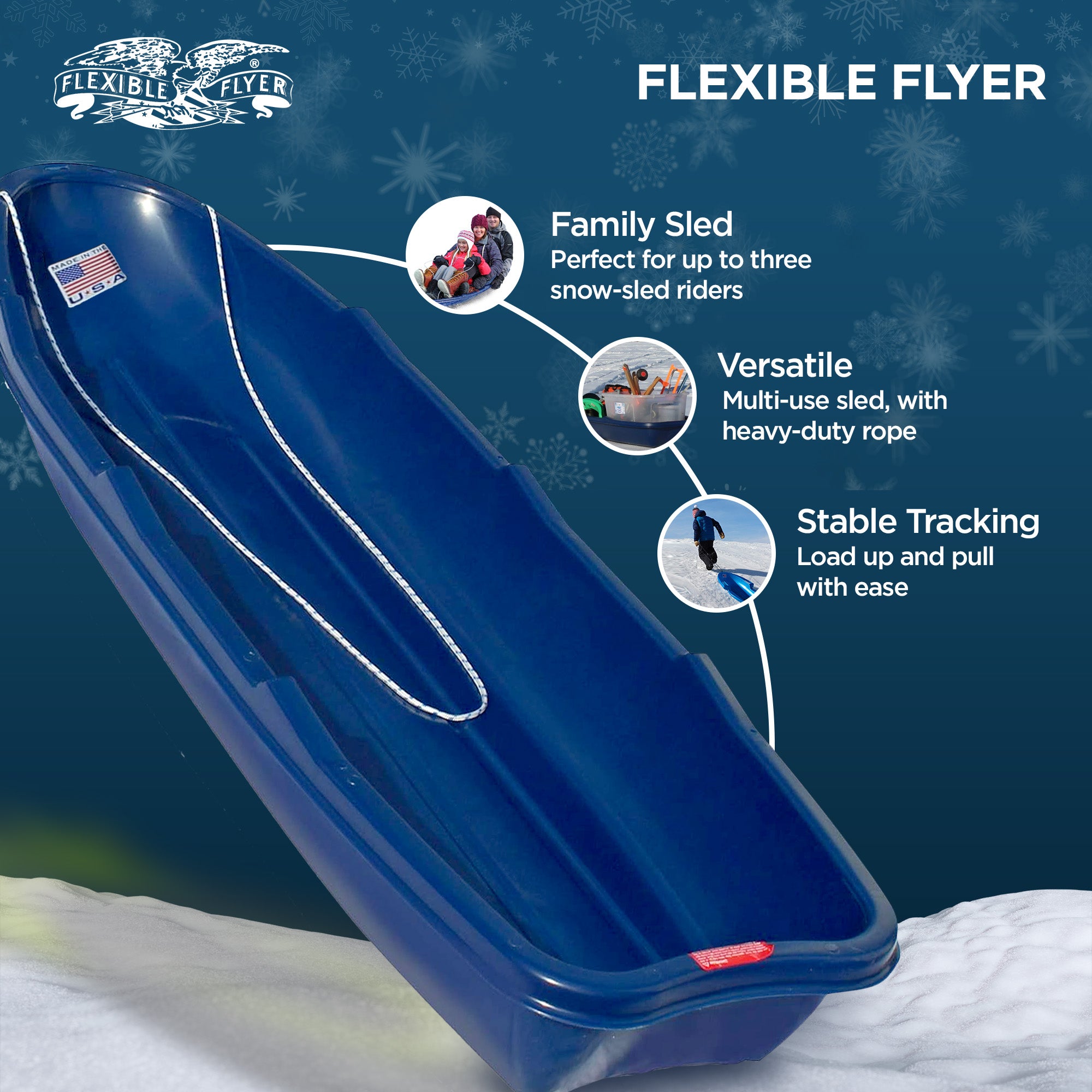Paricon Flexible Flyer Winter Trek Sled w/ Tow Rope, Ages 4 And Up, 66 Inches (Refurbished)