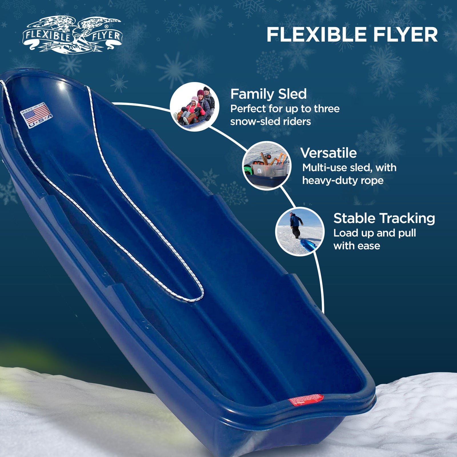 Flexible Flyer Winter Trek 5.5 Foot Plastic Utility Pull Sled w/Tow Rope, Blue - VMInnovations