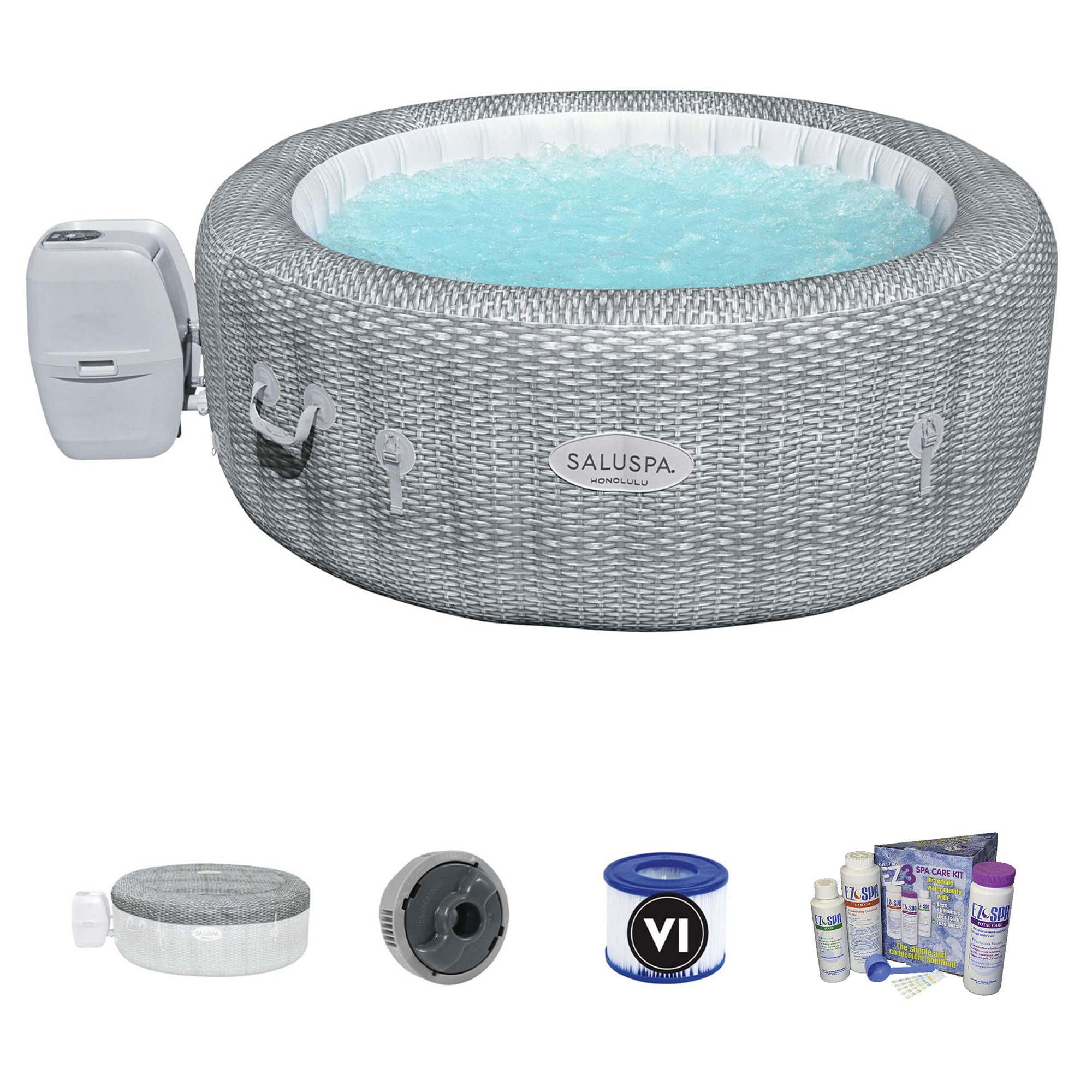 Bestway Honolulu SaluSpa AirJet 6 Person Inflatable Hot Tub with Chemical Kit