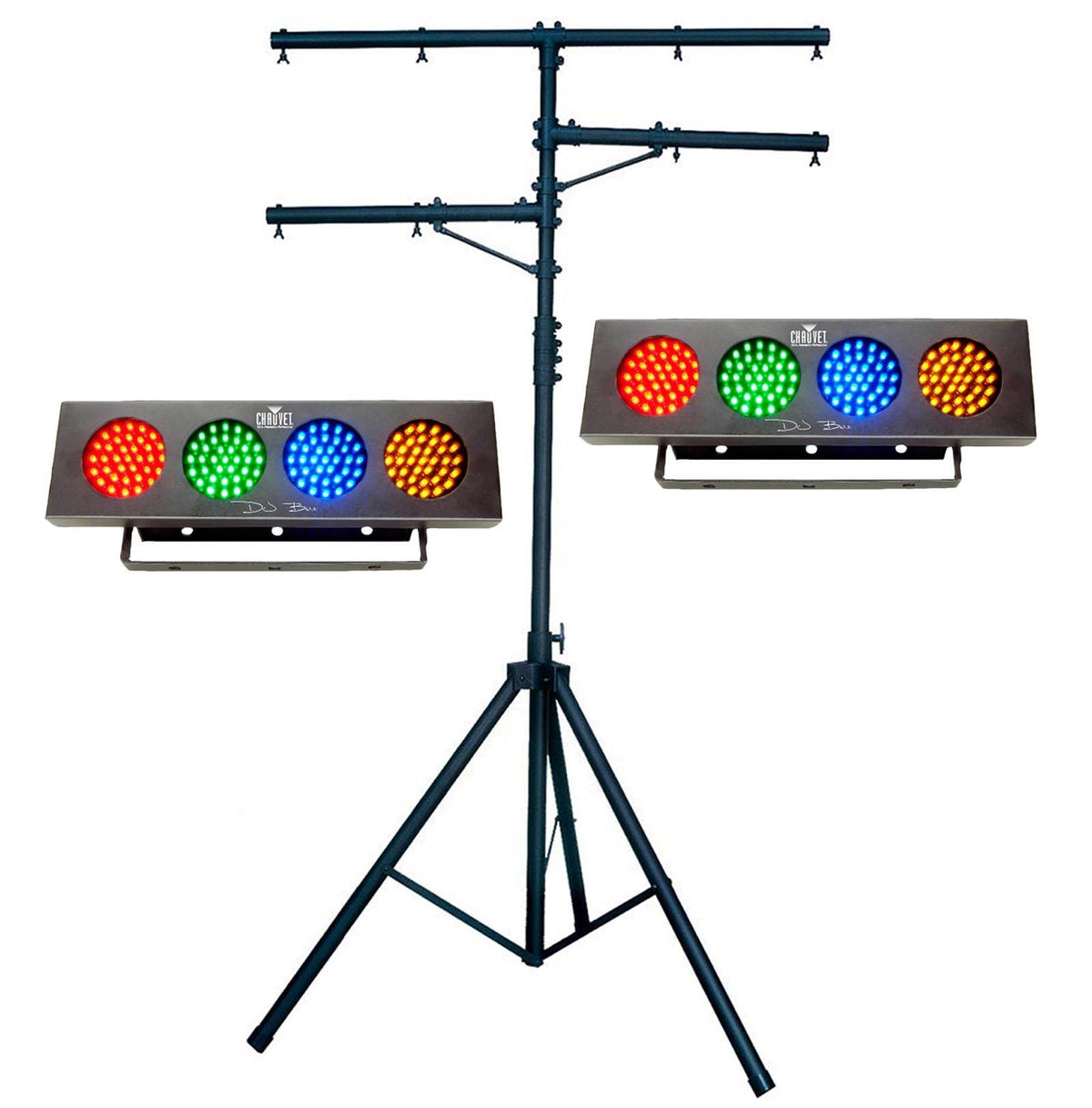 2 CHAUVET DJ BANK Compact LED Multi-Color Lights + CH-02 12' T-Bar Tripod Stand