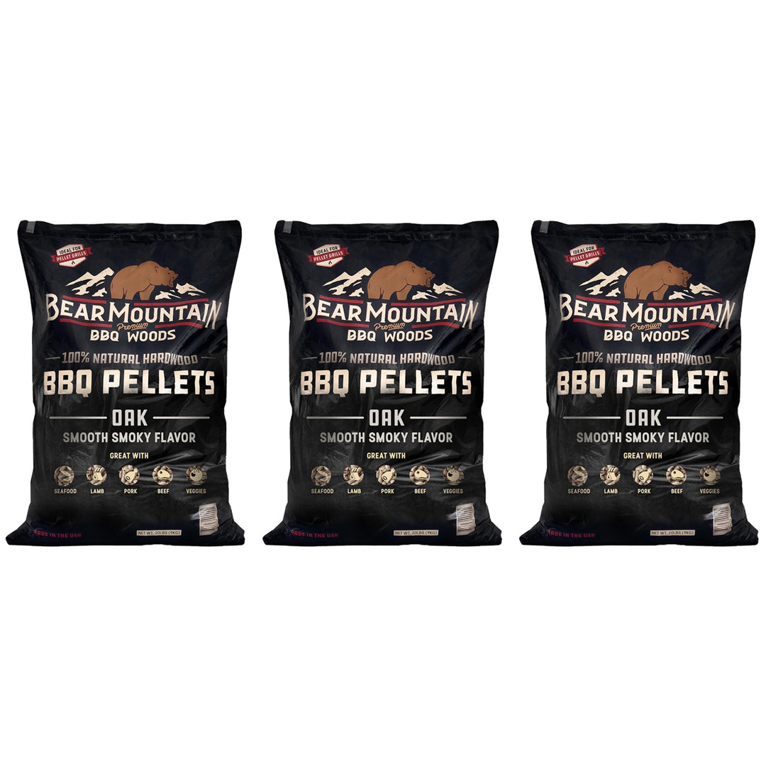 Bear Mountain BBQ All Natural Hardwood Oak BBQ Smoker Pellets, 20 lbs (3 Pack)