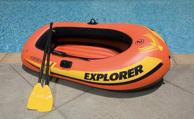 Intex Explorer 200 Inflatable 2 Person River Boat Raft Set 2 Oars & Pump (Used)