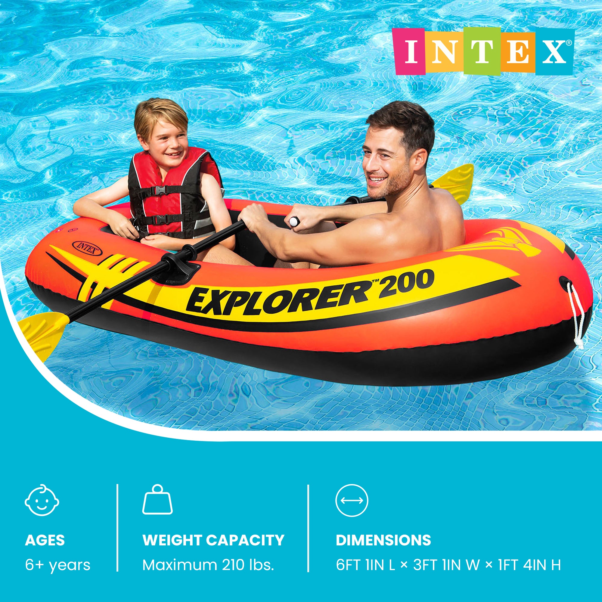 Intex Explorer 200 Inflatable 2 Person River Boat Raft Set with 2 Oars & Pump