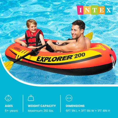 Intex Explorer 200 Inflatable 2 Person River Boat Raft Set with 2 Oars & Pump - VMInnovations